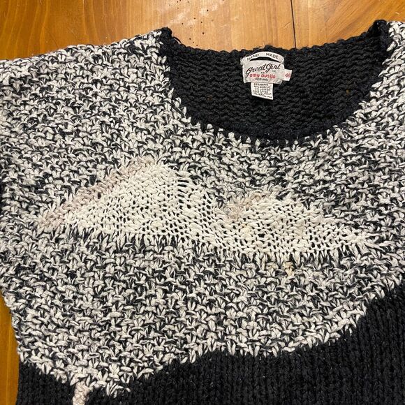 Handmade Abstract Black White Sweater 1980s Great Girl Amy Austin Womens Medium - Picture 6 of 9